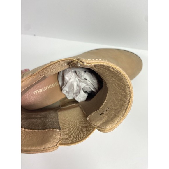 Tan Ankle Boots Size 7.5 Western Pull On Maurices Abigail Chelsea Block Heel - Picture 10 of 12
